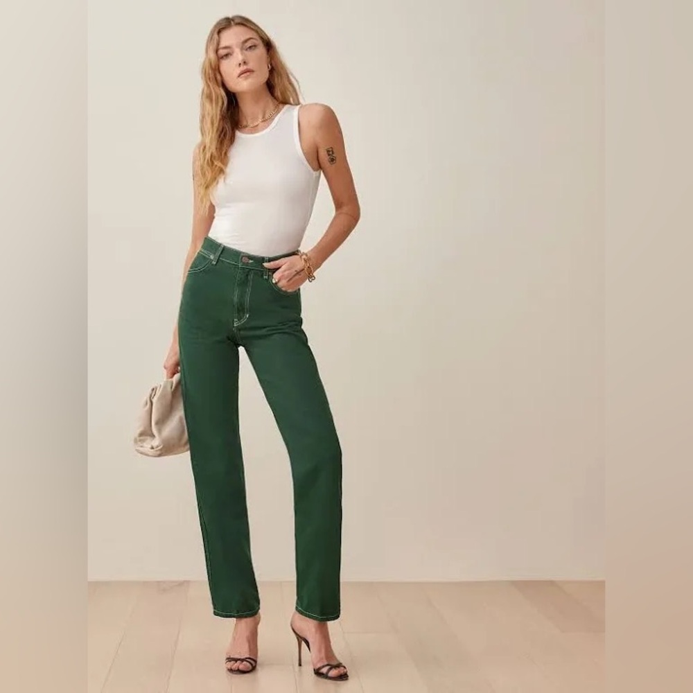 REFORMATION Cowboy High-Rise Straight-Leg green  Jeans 24